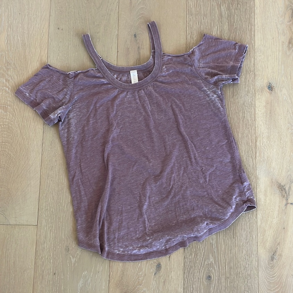 Altar’d State Purple Light Wash Shirt with Cut Out Shoulders